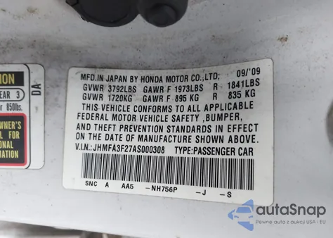 2010 Honda Civic Hybrid z USA, uszkodzony, nr VIN JHMFA3F27AS000308
